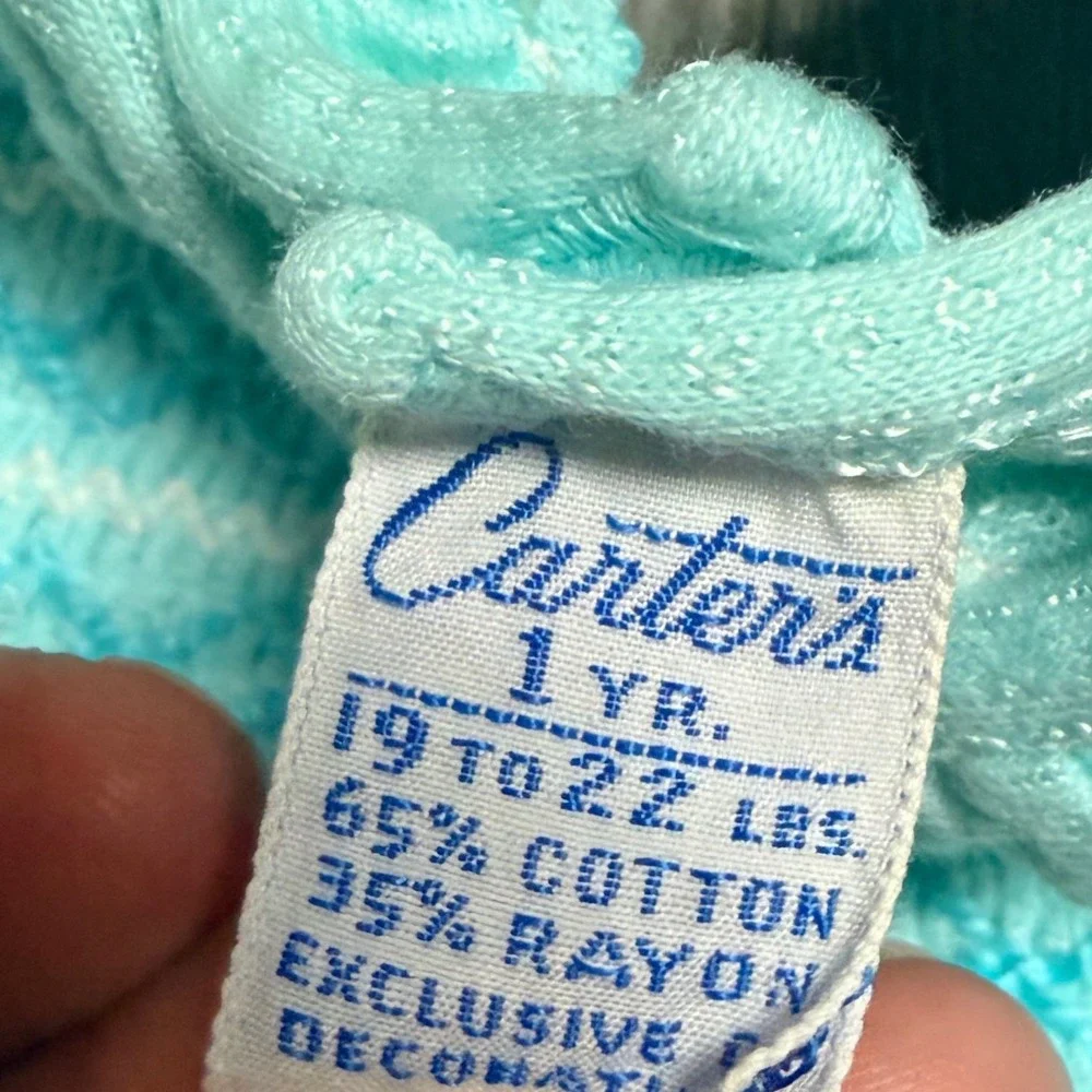 Vintage Carters Baby Girl Smocked Dress Set Blue Cat Applique Diaper Cover 1YR